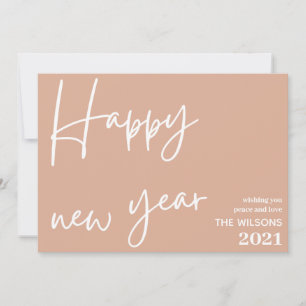 happy new year, modern blush pink white photo holiday card