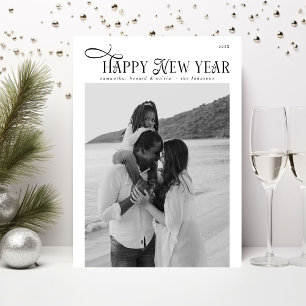 Happy New Year Modern Chic Family 4 Photos Collage Holiday Card