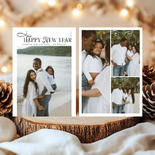 Happy New Year Modern Chic Family 4 Photos Collage Holiday Card