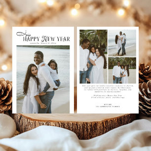 Happy New Year Modern Chic Family 4 Photos Collage Holiday Card