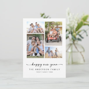 Happy New Year Modern Four Photo New Year Holiday Card