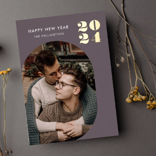 Happy New Year Modern Frame Purple Gold 