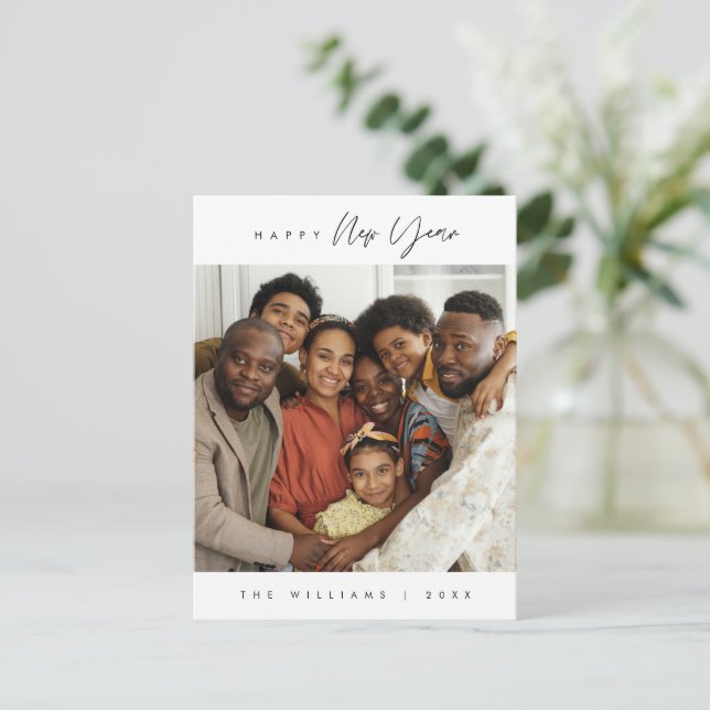 Happy New Year, Modern Greeting Family Photo Postc Postcard (Standing Front)