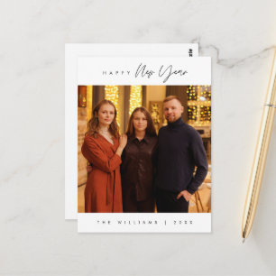 Happy New Year, Modern Greeting Family Photo Postcard