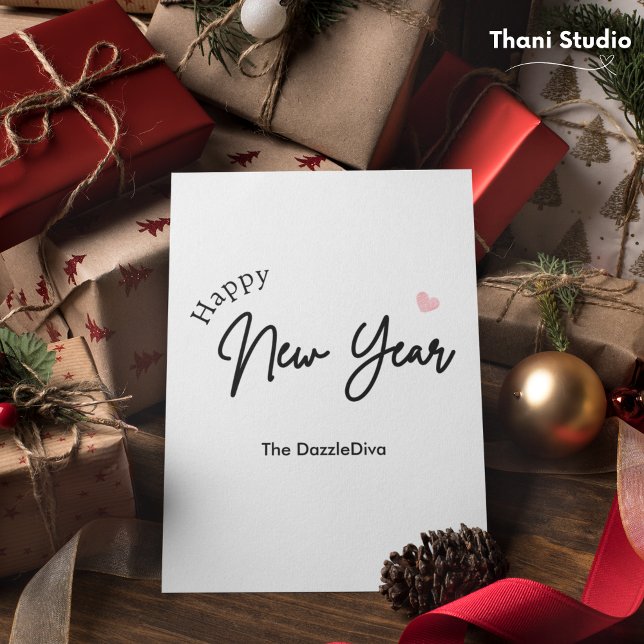 Happy New Year Modern Minimalist Typography White Holiday Card (Creator Uploaded)
