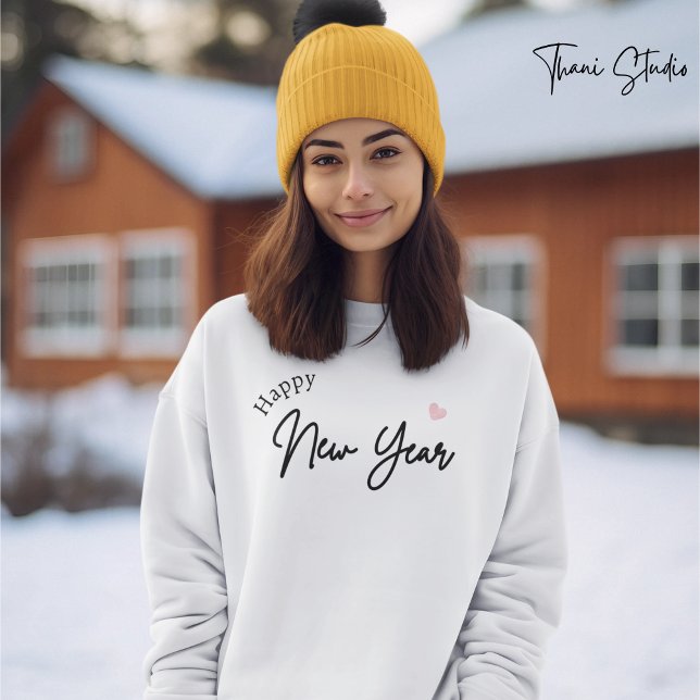Happy New Year Modern Minimalist Typography White Sweatshirt (Creator Uploaded)