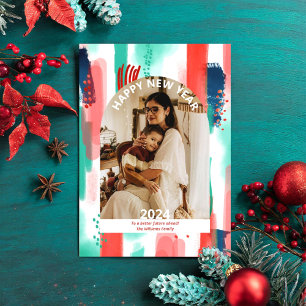 Happy New Year Modern Photo Flat Holiday Card