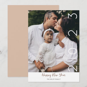 Happy New Year Modern Script 1 Photo Holiday Card