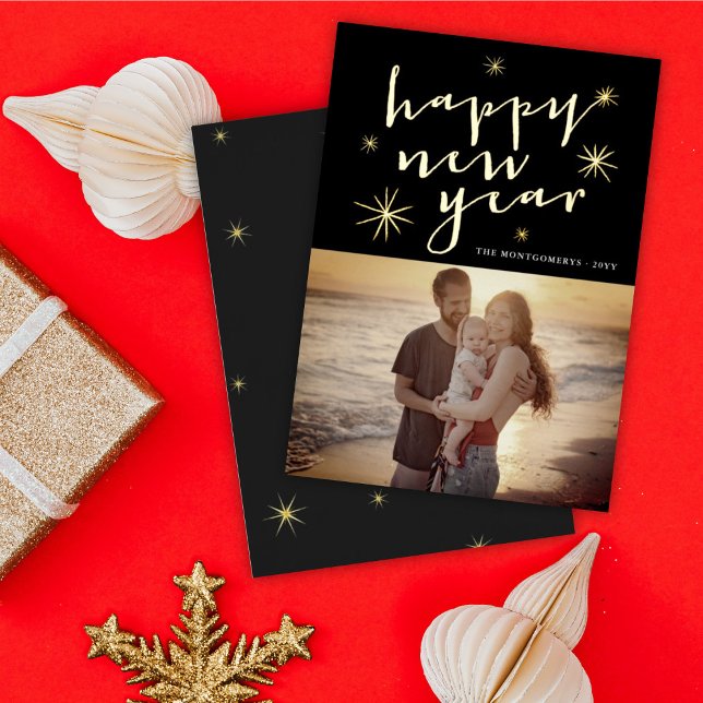 Happy New Year Modern Script Gold Starburst Photo (Creator Uploaded)
