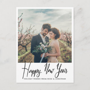 Happy New Year Modern Script New Year Photo Holiday Postcard