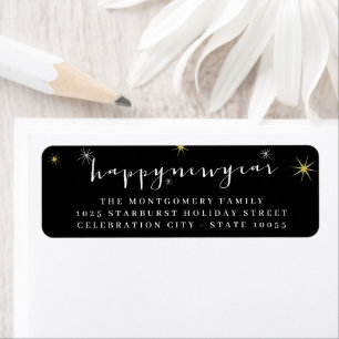 Happy New Year Modern Script Starburst Address