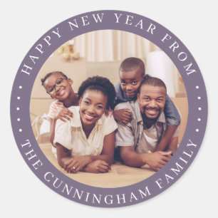 Happy New Year Modern Simple Chic Family Photo Classic Round Sticker