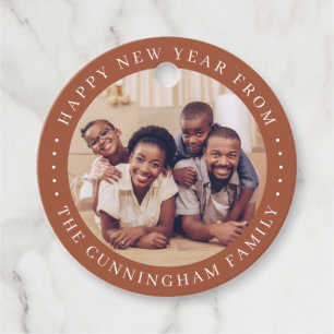 Happy New Year Modern Simple Chic Family Photo Favour Tags