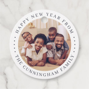 Happy New Year Modern Simple Chic Family Photo Favour Tags