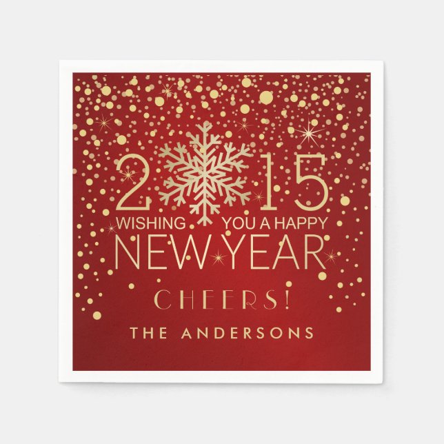 Happy New Year Modern Snowflake Confetti Holiday Napkin (Front)