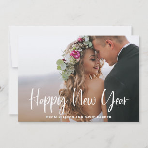 Happy New Year Modern Typography and Two Photo Holiday Card