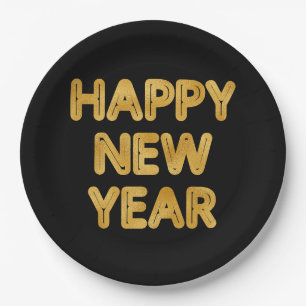 Happy New Year Modern Typography Paper Plate