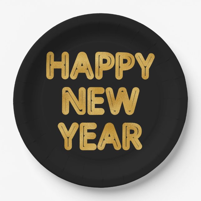 Happy New Year Modern Typography Paper Plate (Front)