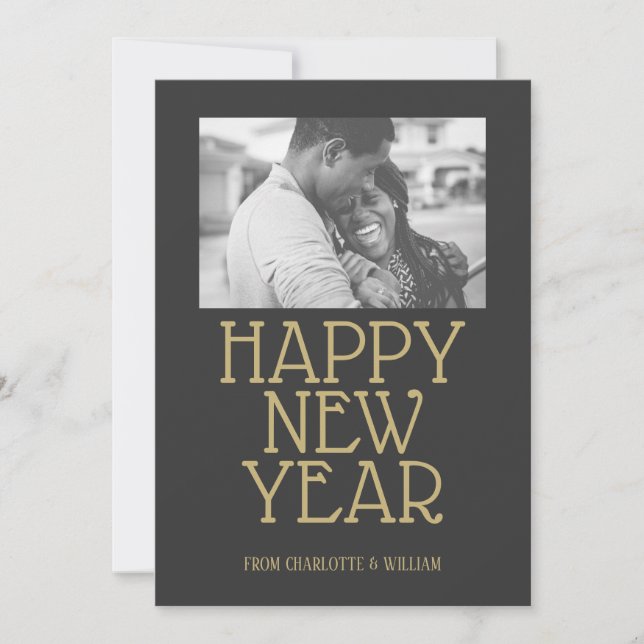 Happy New Year Modern Typography Personalised Holiday Card (Front)