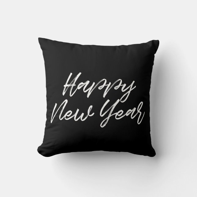 Happy New Year modern white font Cushion (Front)
