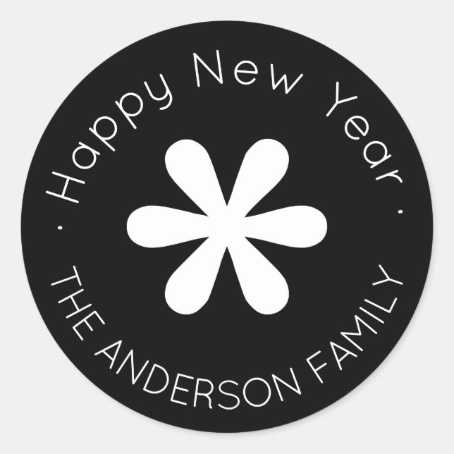 Happy New Year Monogram | Black Classic Round Sticker (Front)