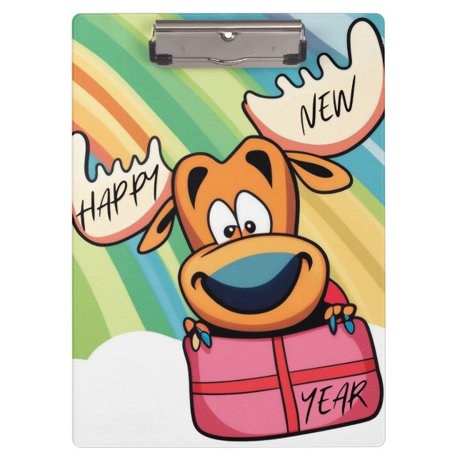 Happy New Year Moose - Festive Celebration Design Clipboard (Front)