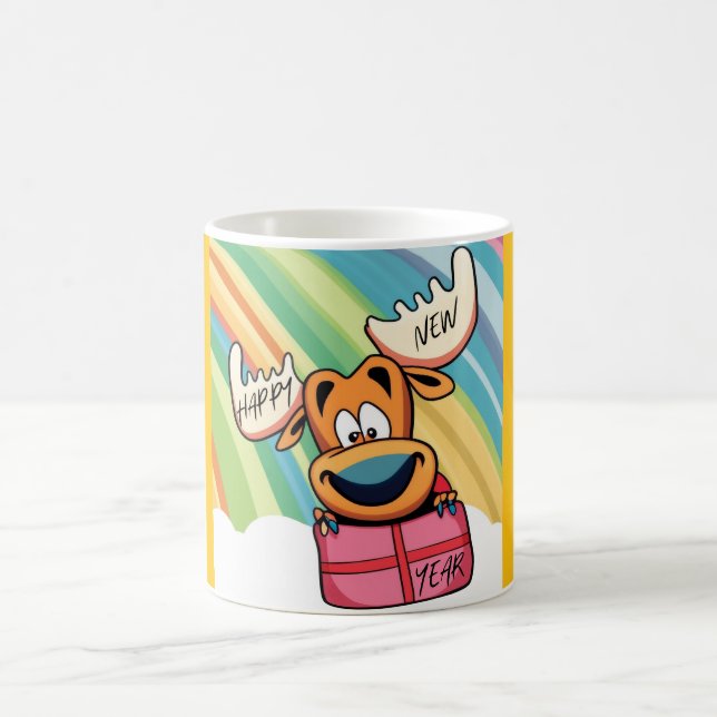 Happy New Year Moose - Festive Celebration Design Coffee Mug (Center)