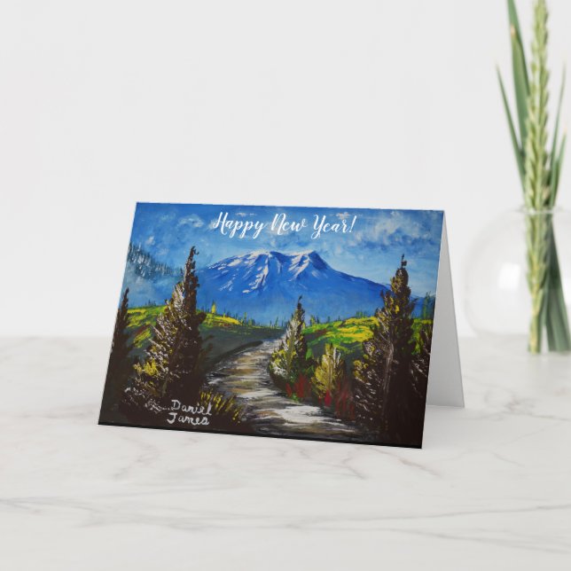Happy New Year Mountain Path Holiday Card (Front)