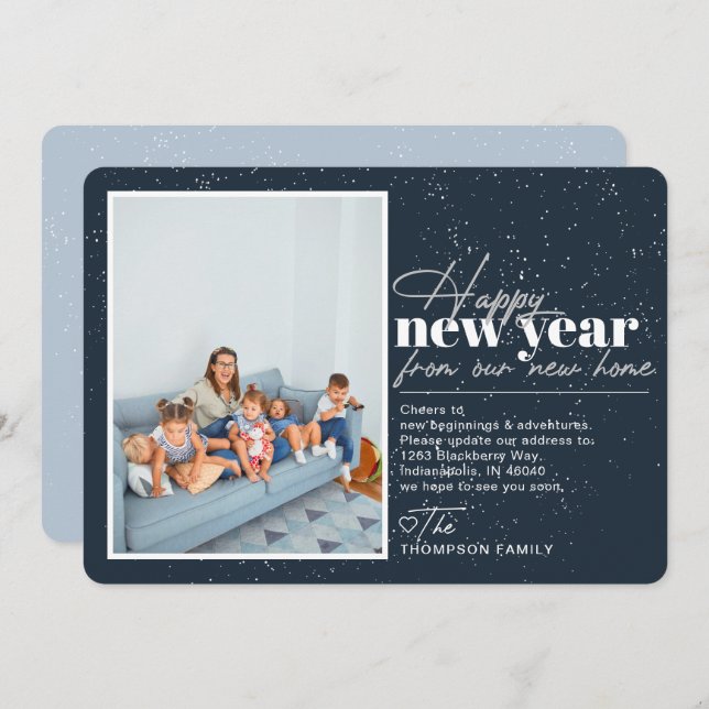 Happy New Year Moving Announcement Navy Photo (Front/Back)
