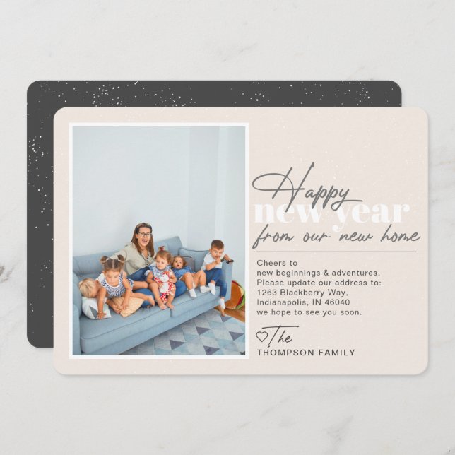 Happy New Year Moving Announcement Tan Photo (Front/Back)