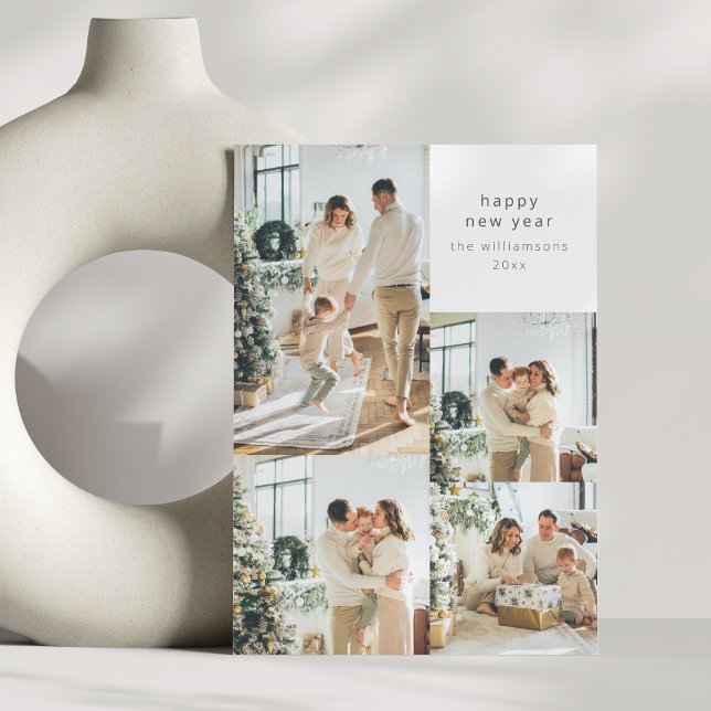 Happy New Year Multi Photo Collage Custom Message Holiday Card (Creator Uploaded)