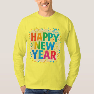 Happy New Year — Multicolour Confetti Celebration T-Shirt