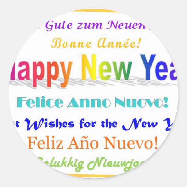 Happy New Year - multilingual Classic Round Sticker (Front)