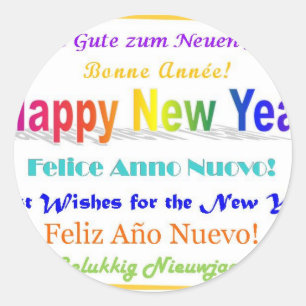 Happy New Year - multilingual Classic Round Sticker