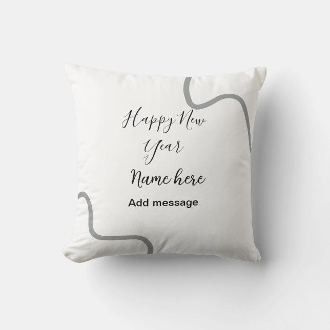 Happy new year name message gray simple holiday  cushion (Front)