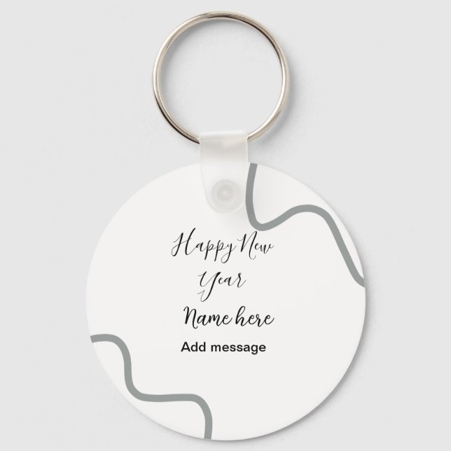 Happy new year name message gray simple holiday  key ring (Front)