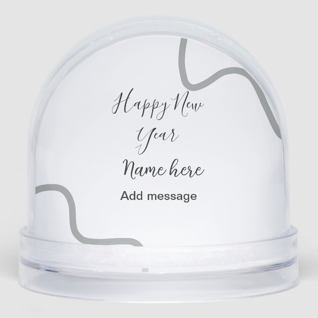Happy new year name message gray simple holiday  snowglobe (Front)