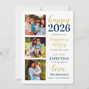 Happy New Year Navy and Gold Expecting in 2024 Holiday Card