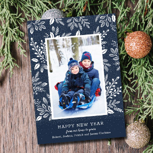 Happy New Year Navy Blue Photo Holiday Card