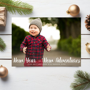 Happy New Year New Adventures Custom Family Photo Holiday Card
