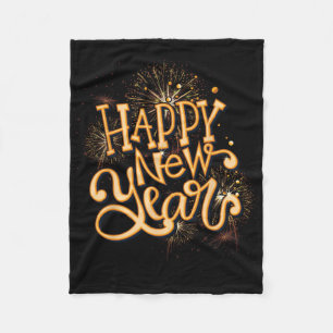 Happy New Year New Years Eve Party , Black  Fleece Blanket