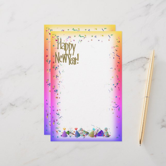HAPPY NEW YEAR New Year's Stationery (Front/Back In Situ)