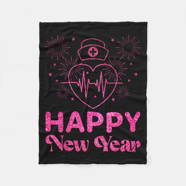 Happy New Year Nurse Crew Heartbeat New Years Eve  Fleece Blanket (Front)