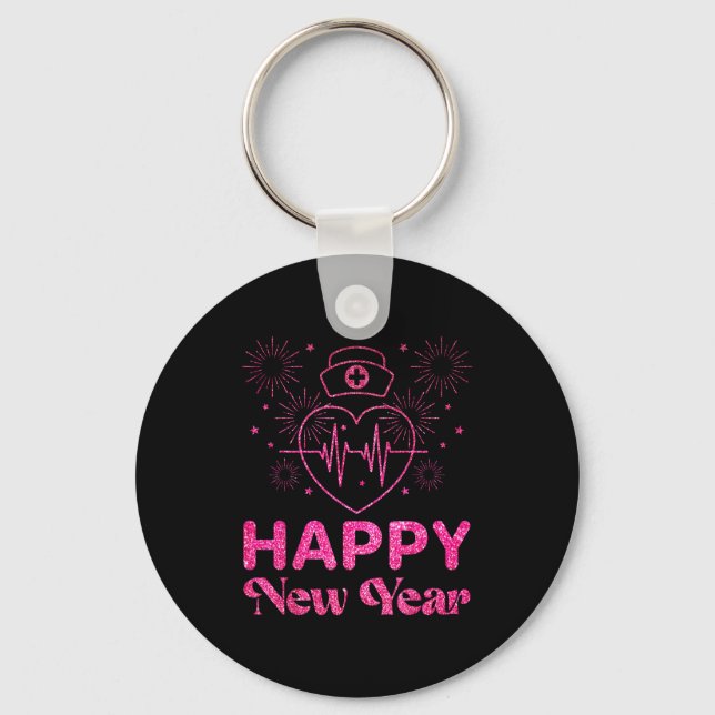 Happy New Year Nurse Crew Heartbeat New Years Eve  Key Ring (Front)