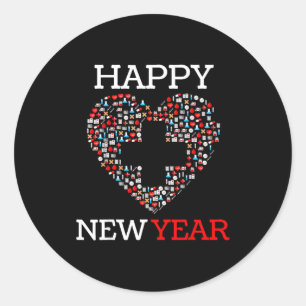 Happy New Year Nurse Heart 2023 Funny Nursing Prac Classic Round Sticker