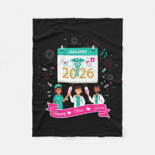 Happy New Year Nurse Shirt; Cute Medical Staff 202 Fleece Blanket