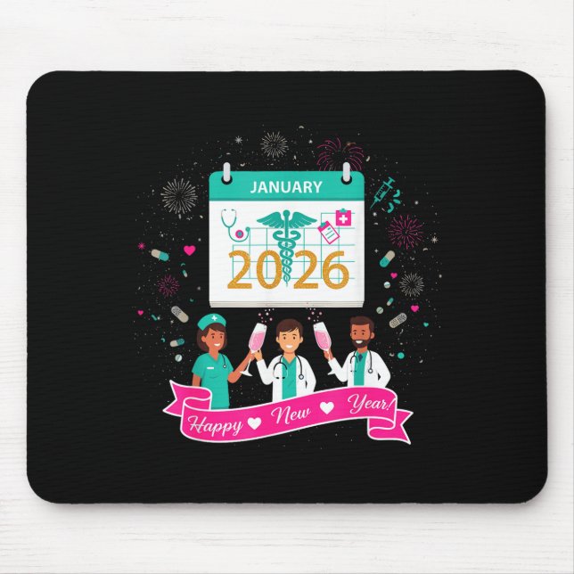 Happy New Year Nurse Shirt; Cute Medical Staff 202 Mouse Pad (Front)