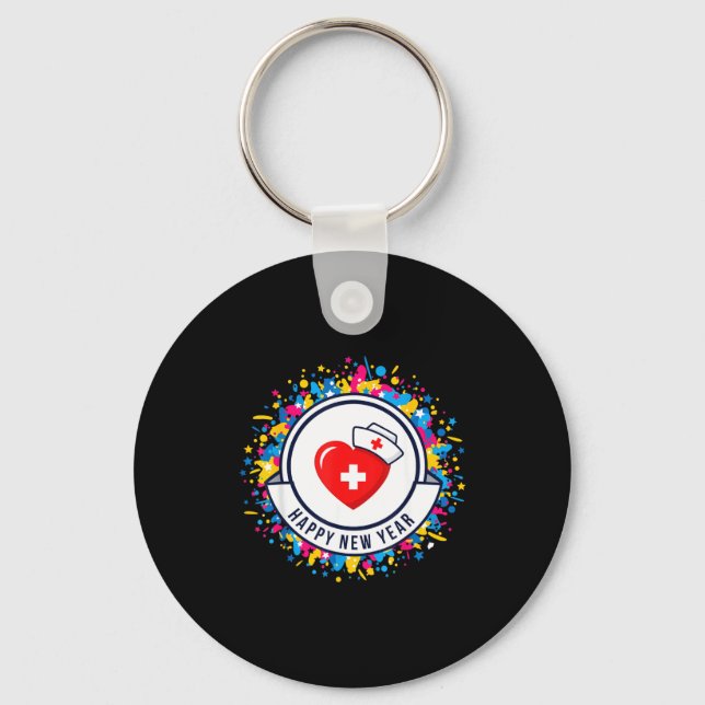 Happy New Year Nurse Shirt Cute Nk Heartbeat Medic Key Ring (Front)