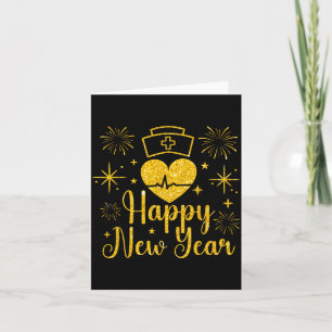 Happy New Year Nurses Heartbeat Fireworks New Year Card