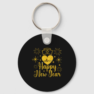 Happy New Year Nurses Heartbeat Fireworks New Year Key Ring